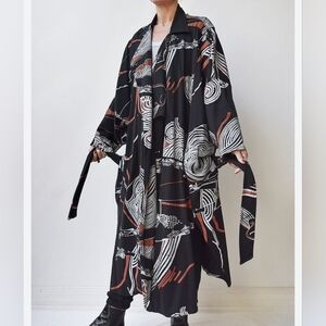 STUDIBAKER HAWK Rare Vintage 80's Black Screen Printed Soft Lapel Jacket Coat OS